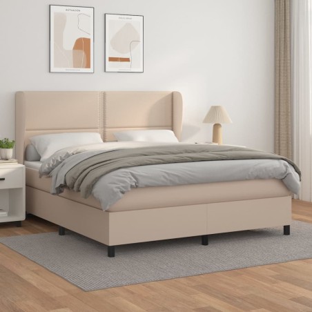 vidaXL Cama box spring con colchón cuero sintético capuchino 160x200cm