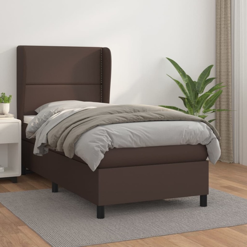 vidaXL Cama box spring con colchón cuero sintético marrón 90x200 cm