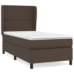 vidaXL Cama box spring con colchón cuero sintético marrón 90x200 cm