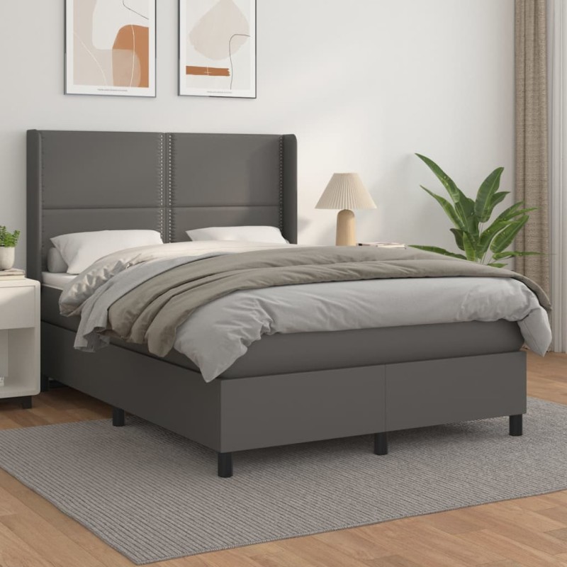 vidaXL Cama box spring con colchón cuero sintético gris 140x190 cm vidaXL Cama box spring con colchón cuero sintético gris 140x190 cm