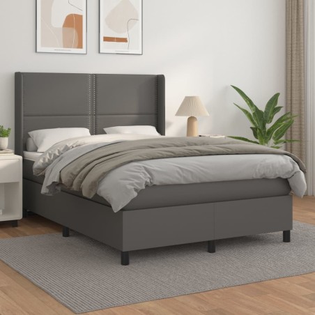 vidaXL Cama box spring con colchón cuero sintético gris 140x190 cm