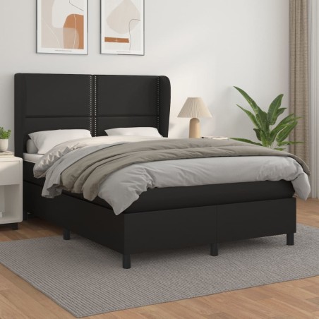 vidaXL Cama box spring con colchón cuero sintético negro 140x200cm
