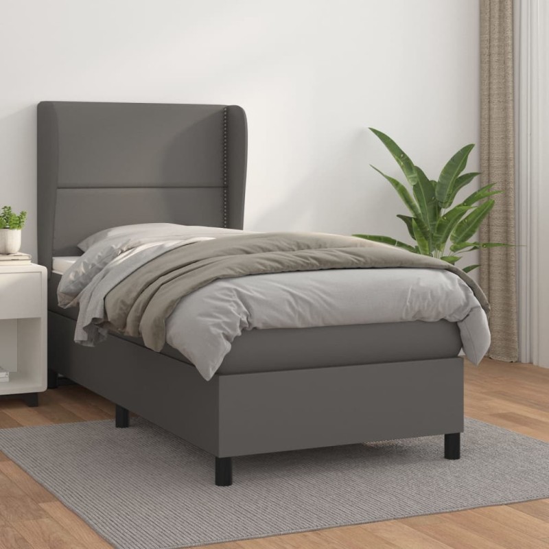 vidaXL Cama box spring con colchón cuero sintético gris 100x200 cm vidaXL Cama box spring con colchón cuero sintético gris 100x200 cm
