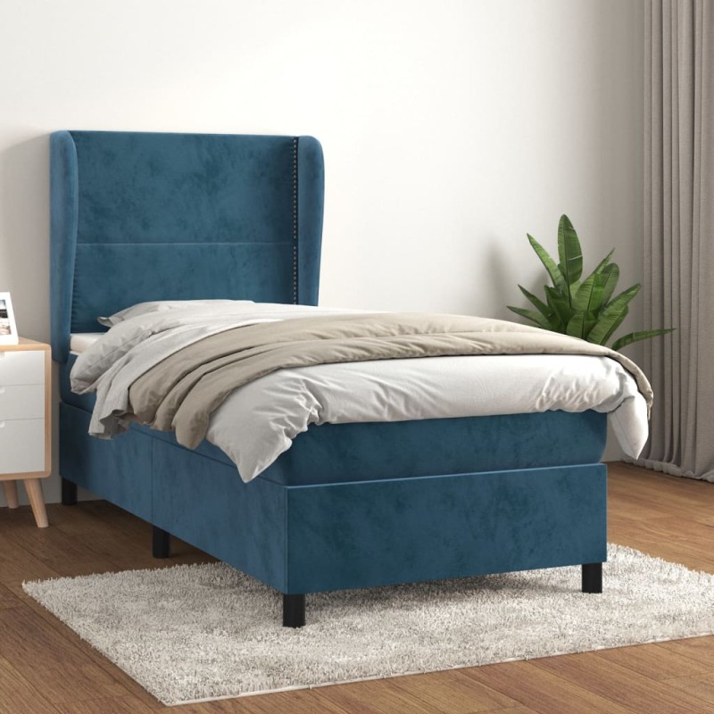 vidaXL Cama box spring con colchón terciopelo azul oscuro 80x200 cm vidaXL Cama box spring con colchón terciopelo azul oscuro 80x200 cm