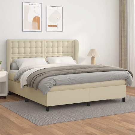 vidaXL Cama box spring con colchón cuero sintético crema 180x200 cm