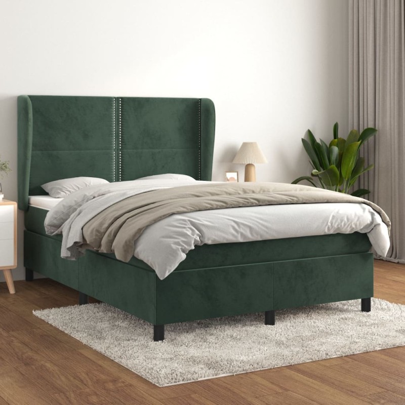vidaXL Cama box spring con colchón terciopelo verde oscuro 140x200 cm vidaXL Cama box spring con colchón terciopelo verde oscuro 140x200 cm