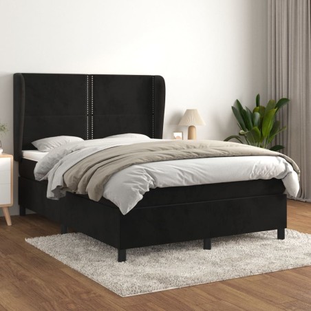 vidaXL Cama box spring con colchón terciopelo negro 140x190 cm