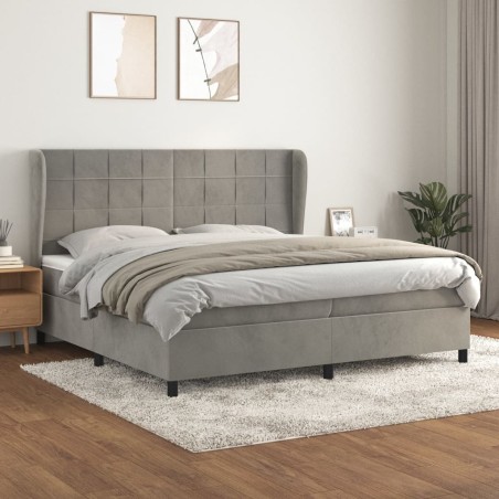 vidaXL Cama box spring con colchón terciopelo gris claro 200x200 cm