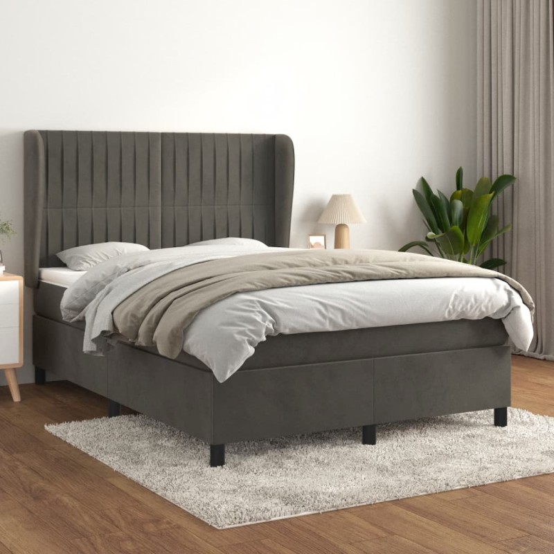 vidaXL Cama box spring con colchón terciopelo gris oscuro 140x200 cm vidaXL Cama box spring con colchón terciopelo gris oscuro 140x200 cm