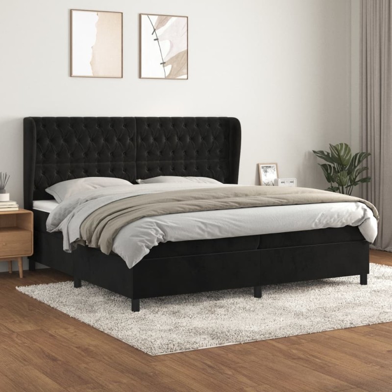 vidaXL Cama box spring con colchón terciopelo negro 200x200 cm vidaXL Cama box spring con colchón terciopelo negro 200x200 cm