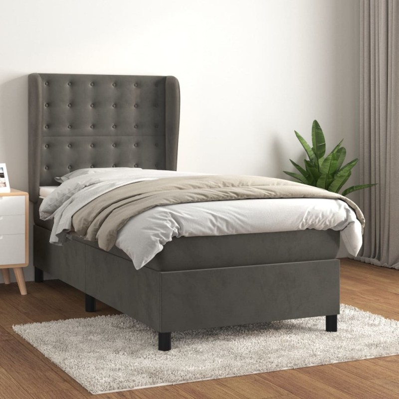 vidaXL Cama box spring con colchón terciopelo gris oscuro 80x200 cm vidaXL Cama box spring con colchón terciopelo gris oscuro 80x200 cm