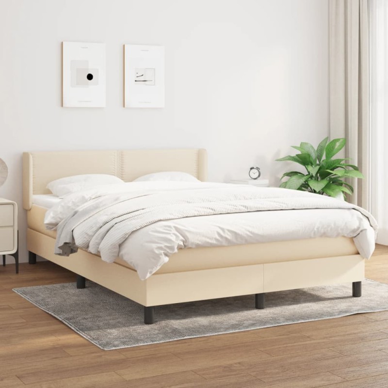vidaXL Cama box spring con colchón tela color crema 140x200 cm vidaXL Cama box spring con colchón tela color crema 140x200 cm