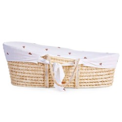 CHILDHOME Cuna moisés con colchón y funda natural corazones