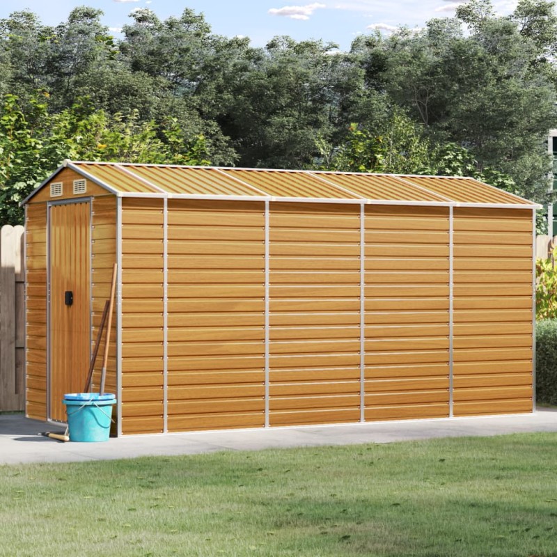 vidaXL Caseta de jardín acero galvanizado marrón claro 191x385x198 cm vidaXL Caseta de jardín acero galvanizado marrón claro 191x385x198 cm