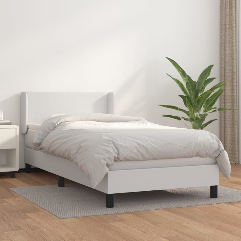 vidaXL Cama box spring con colchón cuero sintético blanco 80x200 cm vidaXL Cama box spring con colchón cuero sintético blanco 80x200 cm
