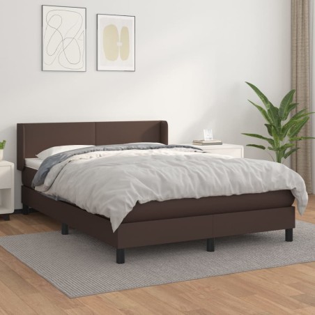 vidaXL Cama box spring con colchón cuero sintético marrón 140x200cm