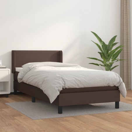 vidaXL Cama box spring con colchón cuero sintético marrón 90x200 cm