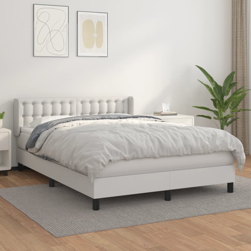 vidaXL Cama box spring con colchón cuero sintético blanco 140x200cm vidaXL Cama box spring con colchón cuero sintético blanco 140x200cm
