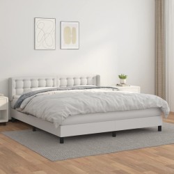 vidaXL Cama box spring con colchón cuero sintético blanco 180x200 cm