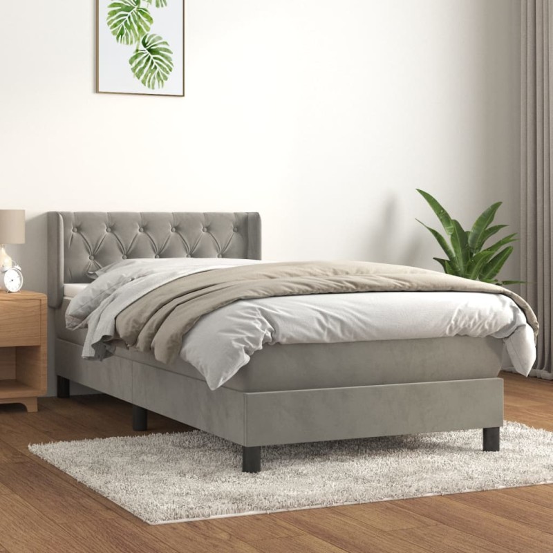 vidaXL Cama box spring con colchón terciopelo gris claro 80x200 cm vidaXL Cama box spring con colchón terciopelo gris claro 80x200 cm