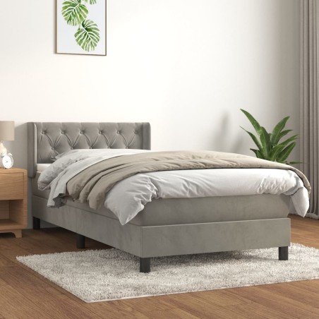 vidaXL Cama box spring con colchón terciopelo gris claro 80x200 cm