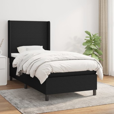 vidaXL Cama box spring con colchón tela negro 90x200 cm