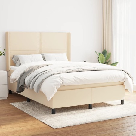 vidaXL Cama box spring con colchón tela color crema 140x190 cm