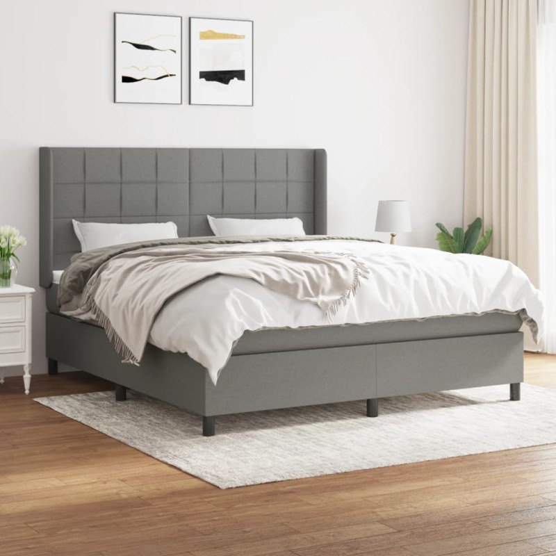 vidaXL Cama box spring con colchón tela gris oscuro 160x200 cm vidaXL Cama box spring con colchón tela gris oscuro 160x200 cm