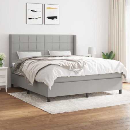 vidaXL Cama box spring con colchón tela gris claro 180x200 cm