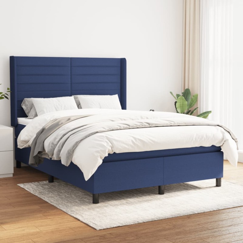 vidaXL Cama box spring con colchón tela azul 140x190 cm vidaXL Cama box spring con colchón tela azul 140x190 cm