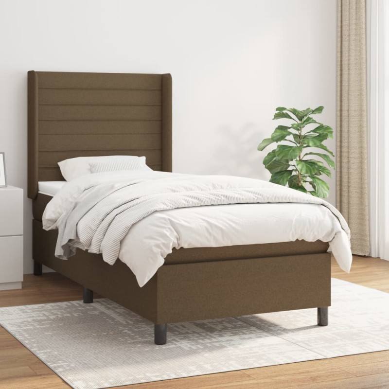 vidaXL Cama box spring con colchón tela marrón oscuro 80x200 cm vidaXL Cama box spring con colchón tela marrón oscuro 80x200 cm