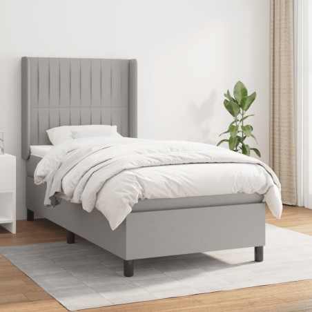 vidaXL Cama box spring con colchón tela gris claro 90x190 cm