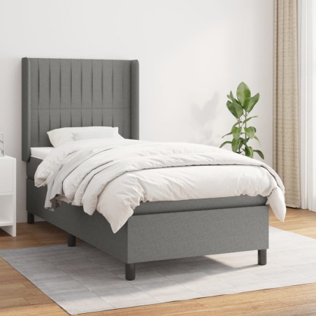 vidaXL Cama box spring con colchón tela gris oscuro 100x200 cm