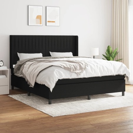 vidaXL Cama box spring con colchón tela negro 160x200 cm