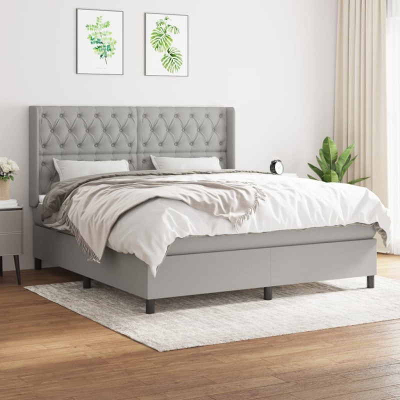 vidaXL Cama box spring con colchón tela gris claro 160x200 cm vidaXL Cama box spring con colchón tela gris claro 160x200 cm