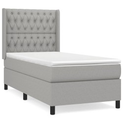 vidaXL Cama box spring con colchón tela gris claro 90x200 cm
