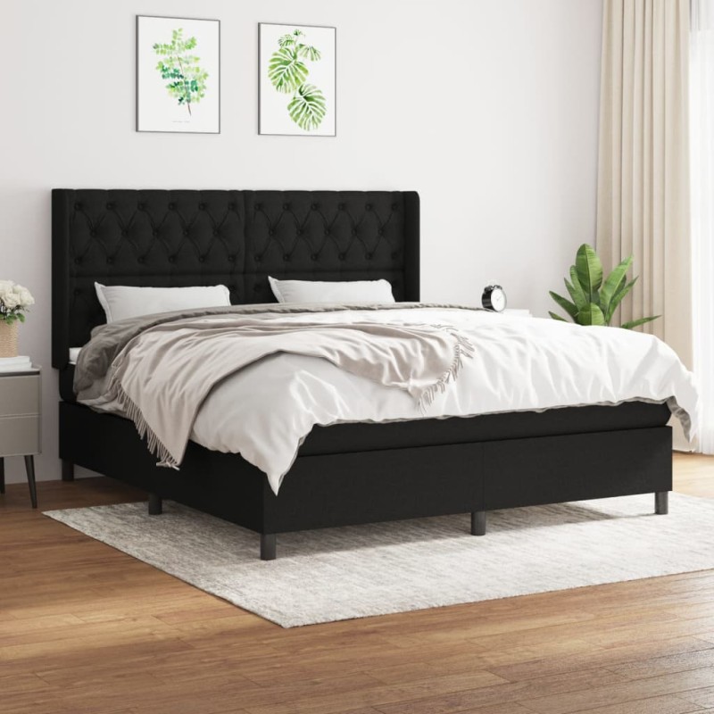 vidaXL Cama box spring con colchón tela negro 160x200 cm
