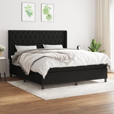 vidaXL Cama box spring con colchón tela negro 160x200 cm