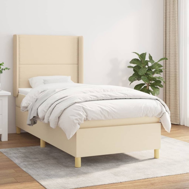 vidaXL Cama box spring con colchón tela color crema 100x200 cm vidaXL Cama box spring con colchón tela color crema 100x200 cm