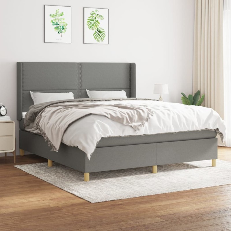 vidaXL Cama box spring con colchón tela gris oscuro 180x200 cm vidaXL Cama box spring con colchón tela gris oscuro 180x200 cm
