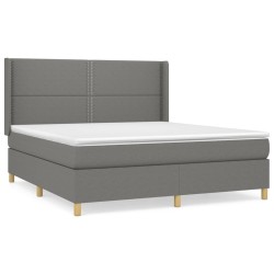 vidaXL Cama box spring con colchón tela gris oscuro 180x200 cm