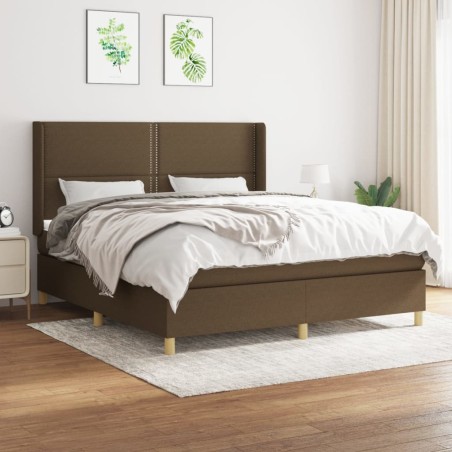 vidaXL Cama box spring con colchón tela marrón oscuro 160x200 cm
