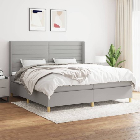 vidaXL Cama box spring con colchón tela gris claro 200x200 cm