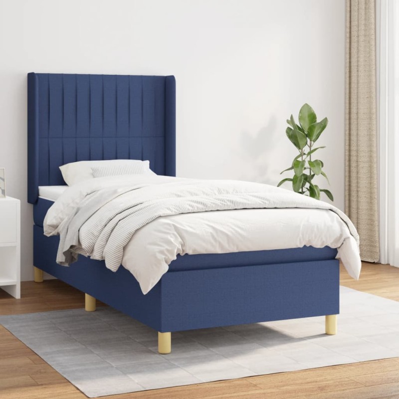 vidaXL Cama box spring con colchón tela azul 90x200 cm vidaXL Cama box spring con colchón tela azul 90x200 cm