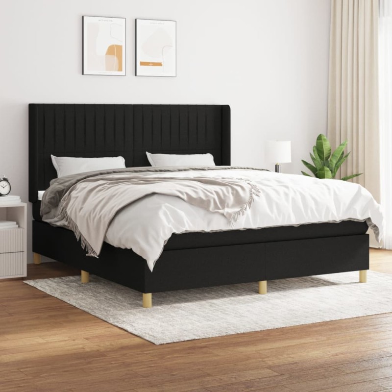 vidaXL Cama box spring con colchón tela negro 180x200 cm vidaXL Cama box spring con colchón tela negro 180x200 cm