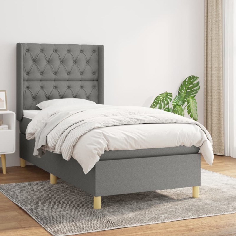 vidaXL Cama box spring con colchón tela gris oscuro 80x200 cm vidaXL Cama box spring con colchón tela gris oscuro 80x200 cm