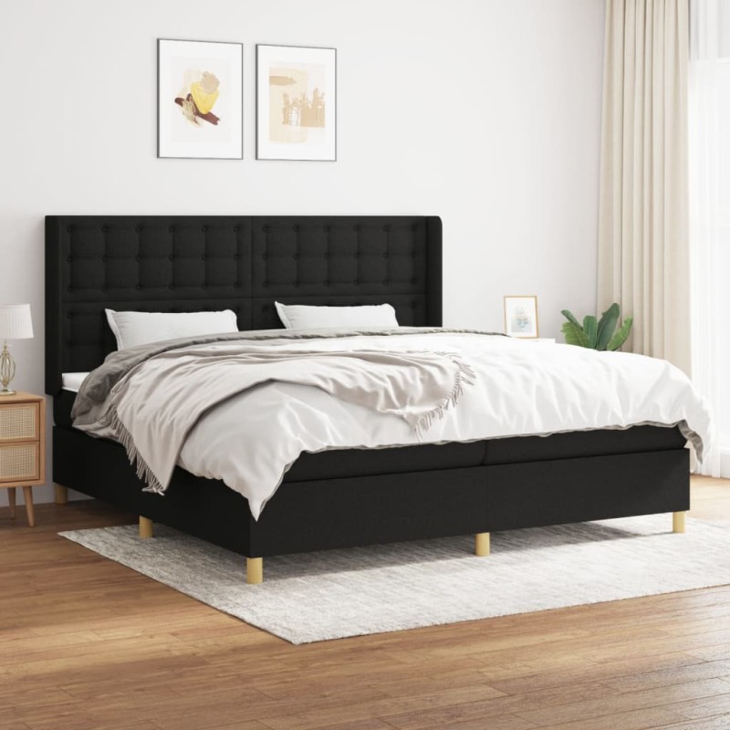vidaXL Cama box spring con colchón tela negro 200x200 cm vidaXL Cama box spring con colchón tela negro 200x200 cm