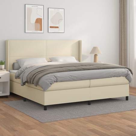 vidaXL Cama box spring con colchón cuero sintético crema 200x200 cm
