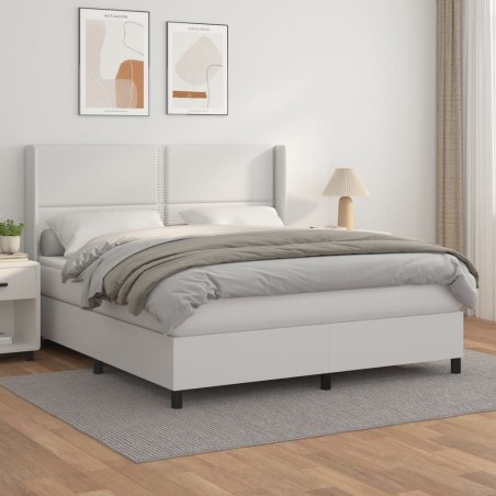 vidaXL Cama box spring con colchón cuero sintético blanco 160x200 cm