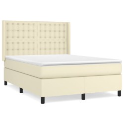 vidaXL Cama box spring con colchón cuero sintético crema 140x190 cm
